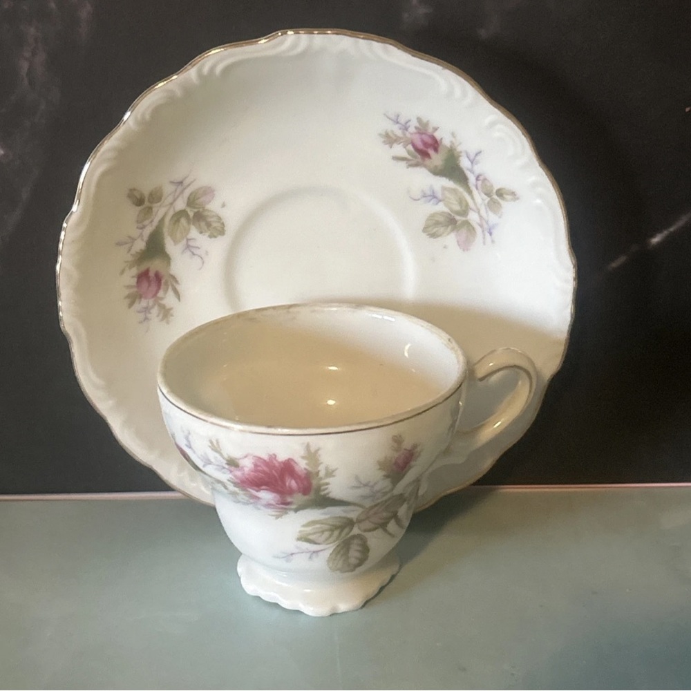 Vintage Royal sealy Porcelain Tea Cup & Saucer Set with Pink Rose Floral Pattern
